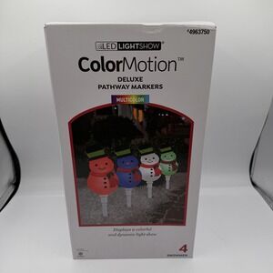 Gemmy LED Lightshow Colormotion Set of 4 Deluxe Snowman Pathway Lights Christmas